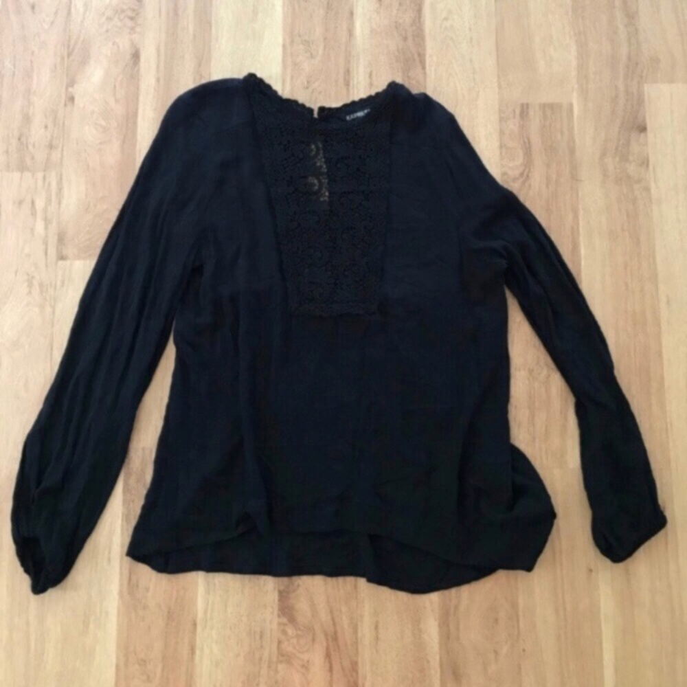 Express Embroidered Long Sleeve Black Top Size M